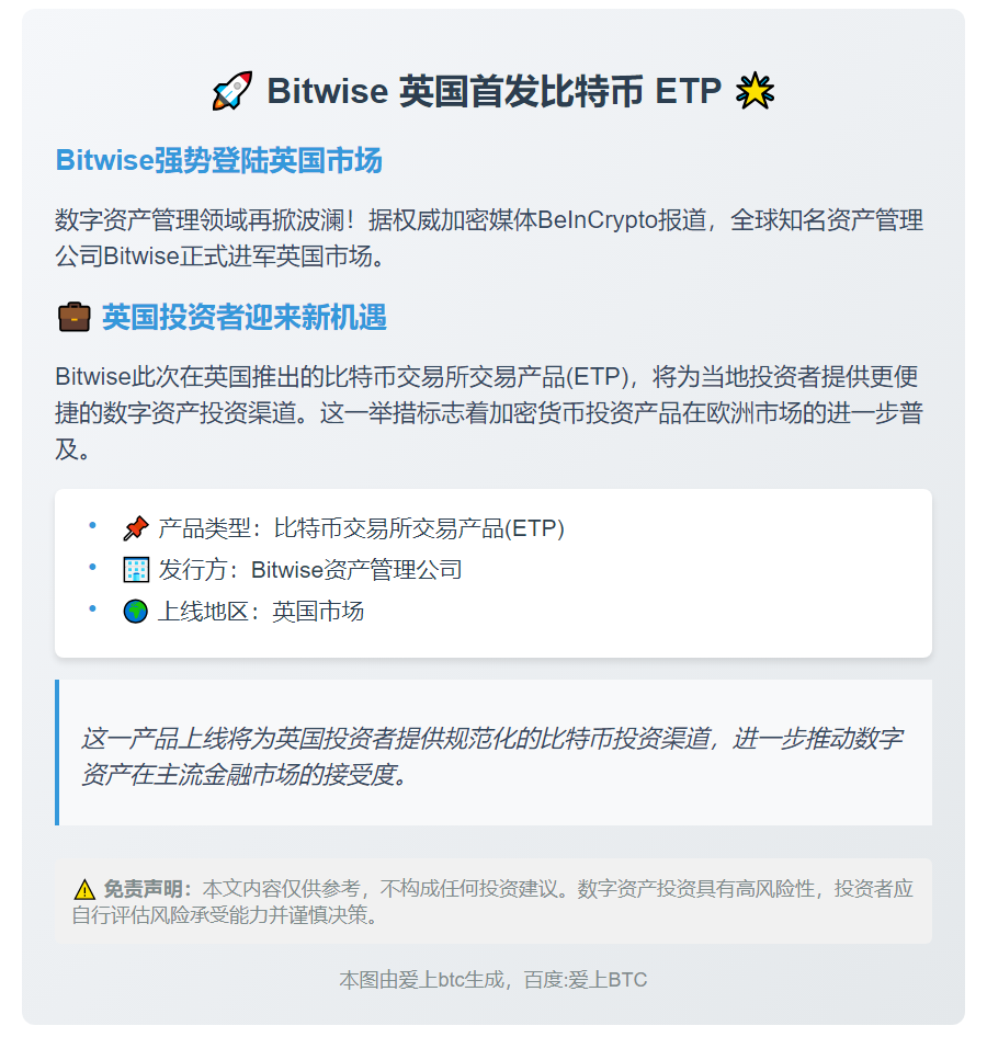 Bitwise 英国首发比特币 ETP