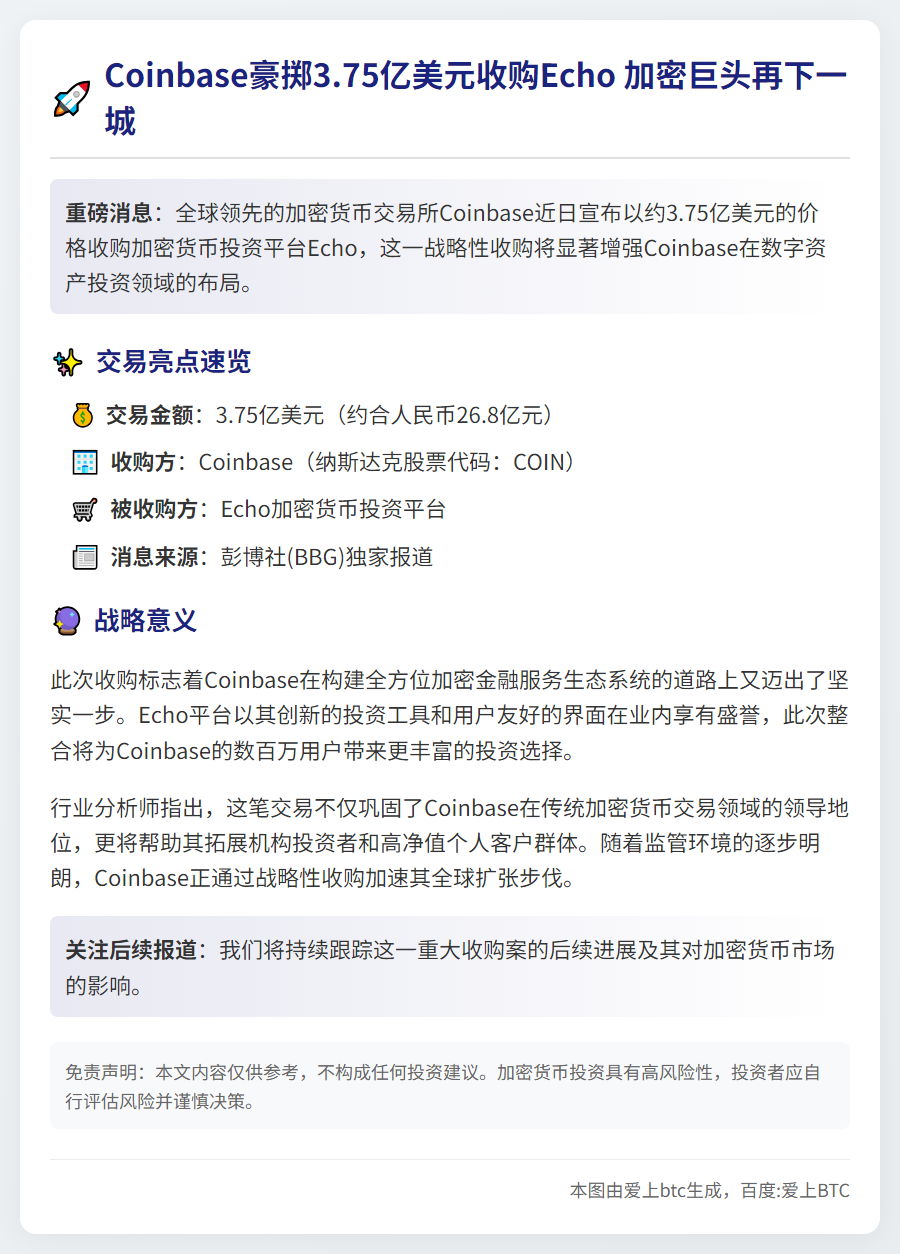 Coinbase斥资3.75亿收购Echo