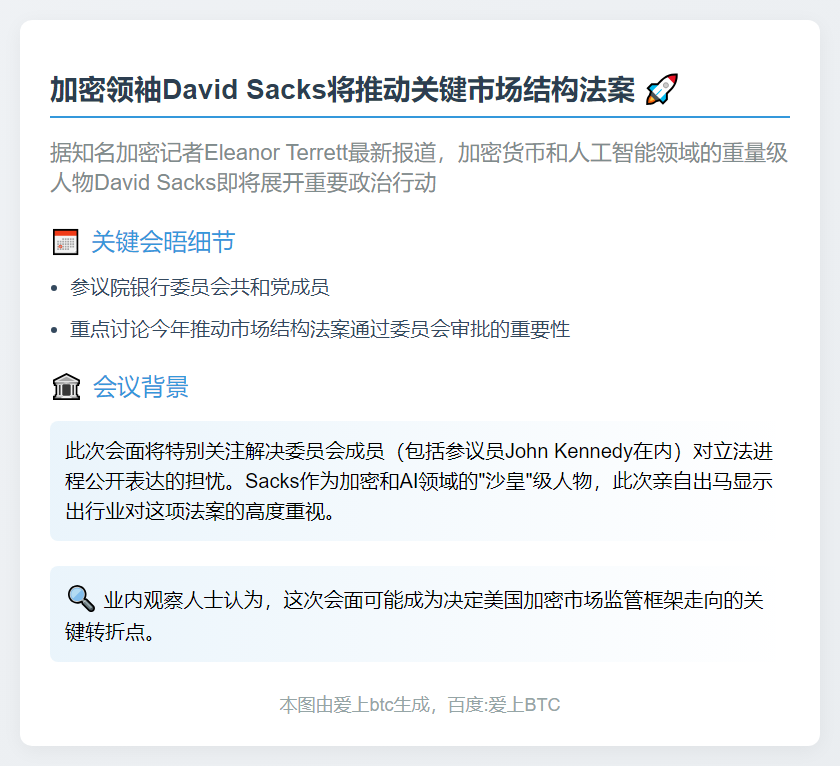 加密记者David Sacks将推动市场结构法案