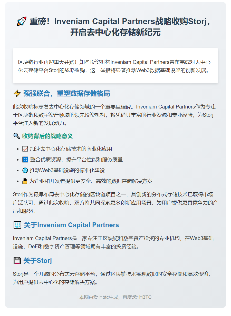 Inveniam收购Storj推进去中心化数据