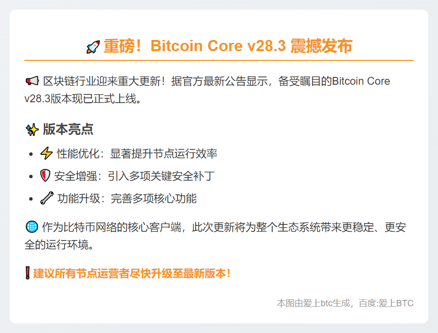 比特币核心28.3版发布
