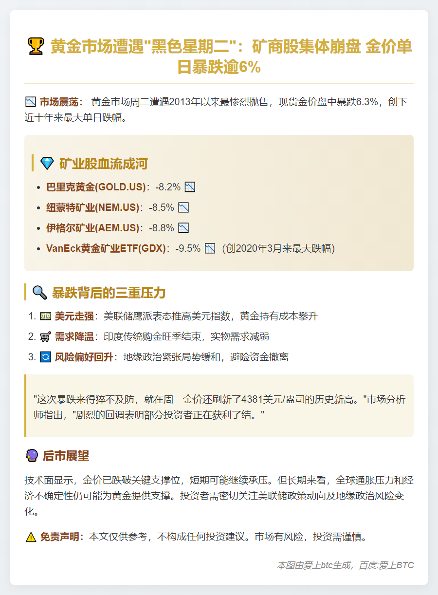 金价暴跌 黄金股重挫