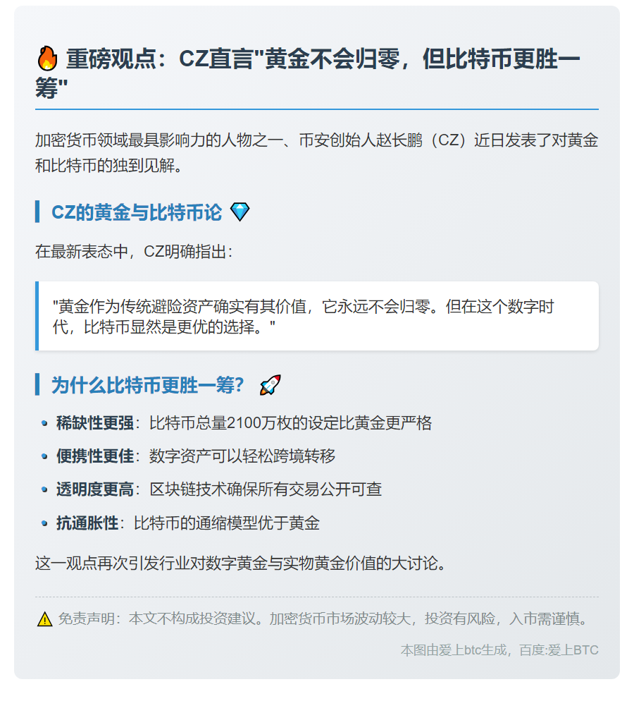 CZ：比特币优于黄金