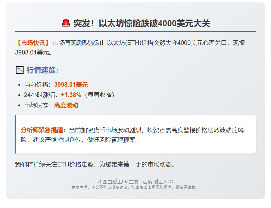 ETH跌破4000
