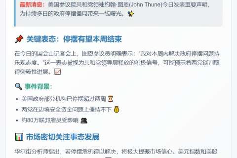 美参院共和党领袖：本周有望结束政府停摆
