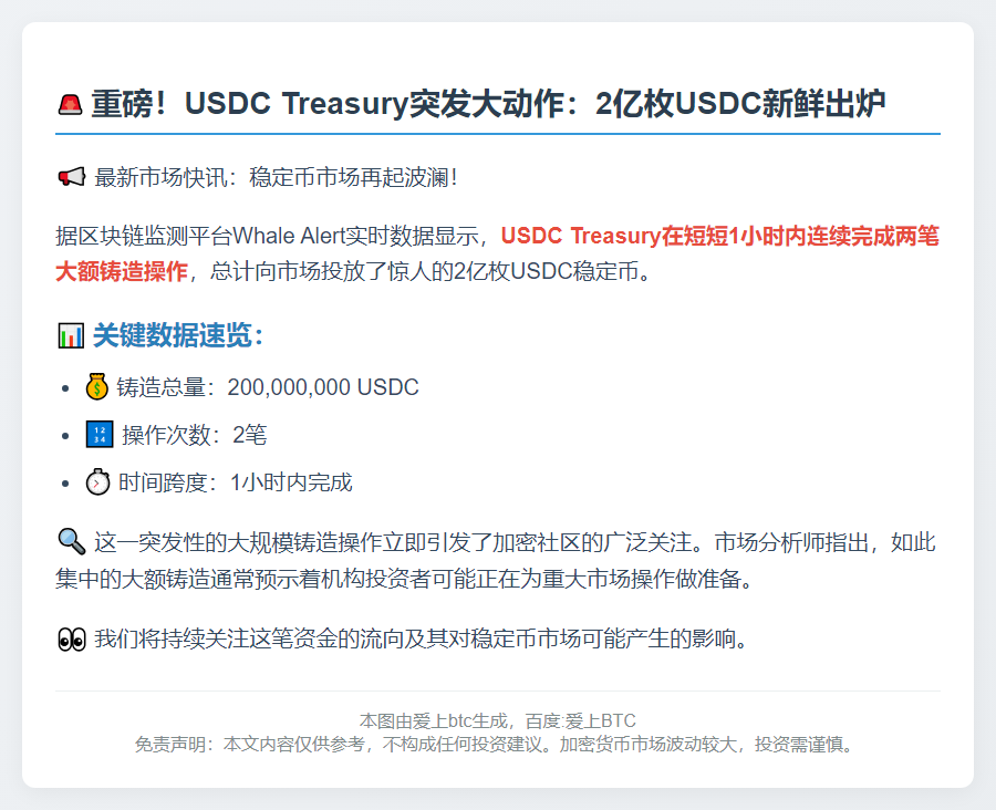 USDC增发2亿枚