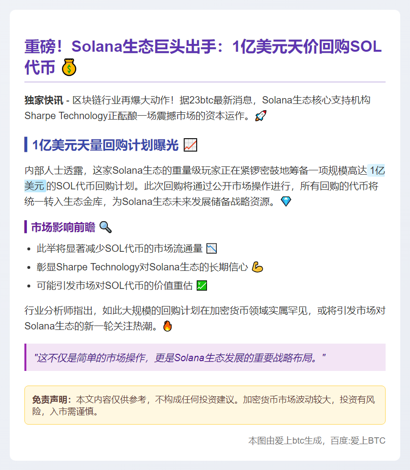 Sharpe 拟斥资 1 亿美元回购 SOL