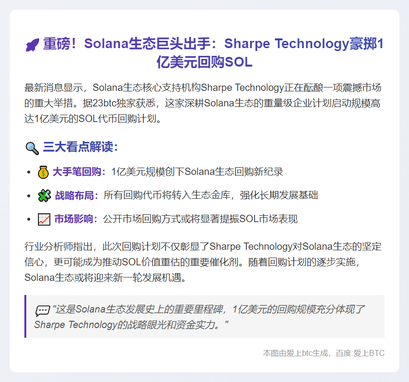 Sharpe拟1亿美元回购SOL