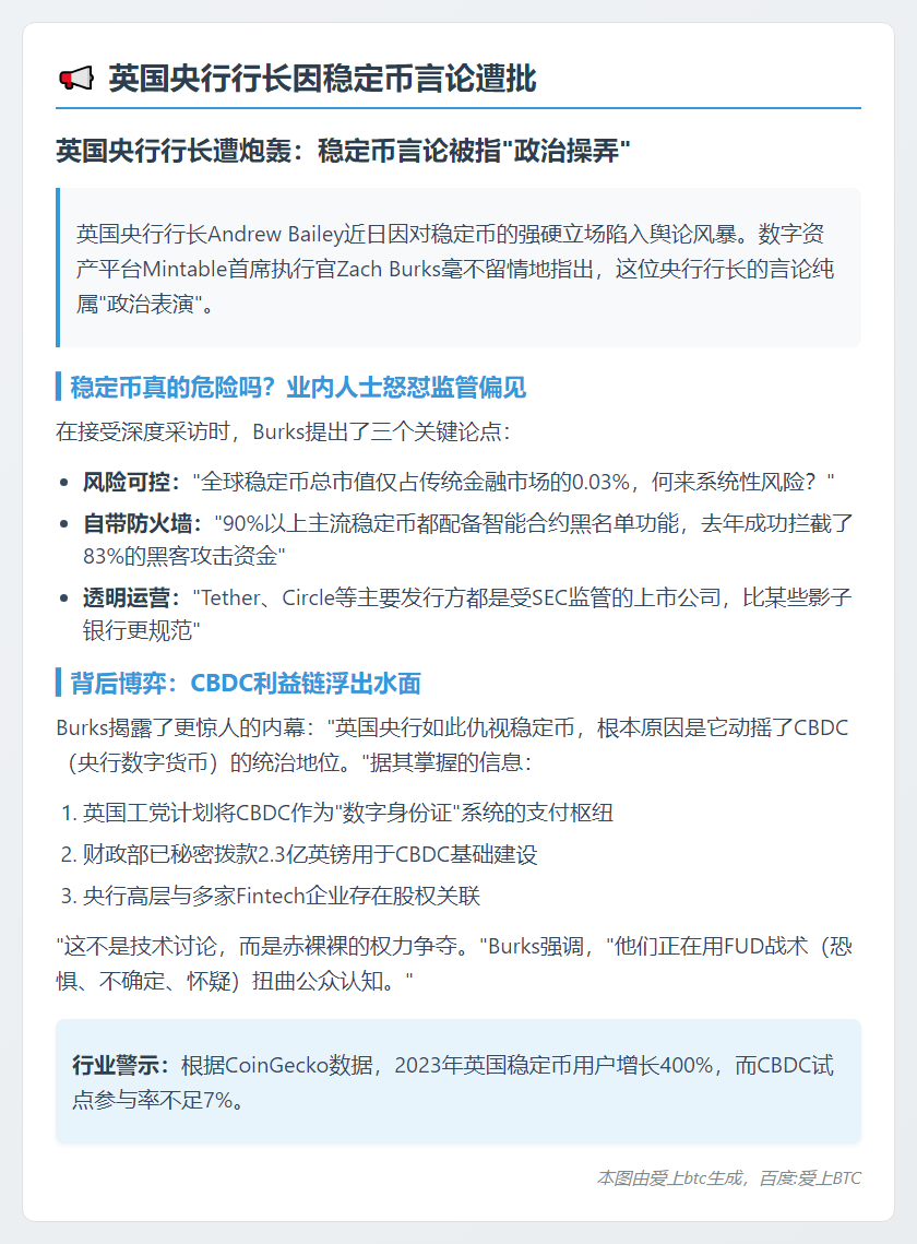 英央行行长因稳定币言论遭批