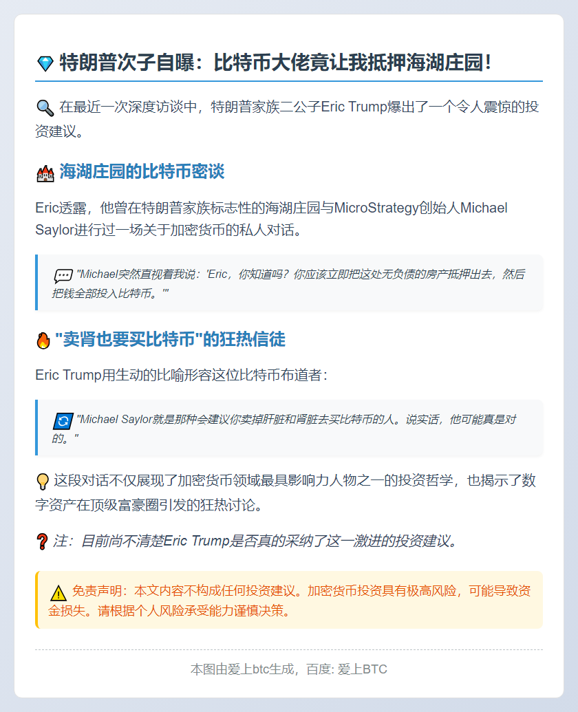 Eric Trump：Saylor建议抵押海湖庄园买比特币