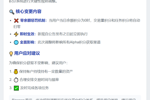 Binance Alpha积分规则调整：零余额清零积分