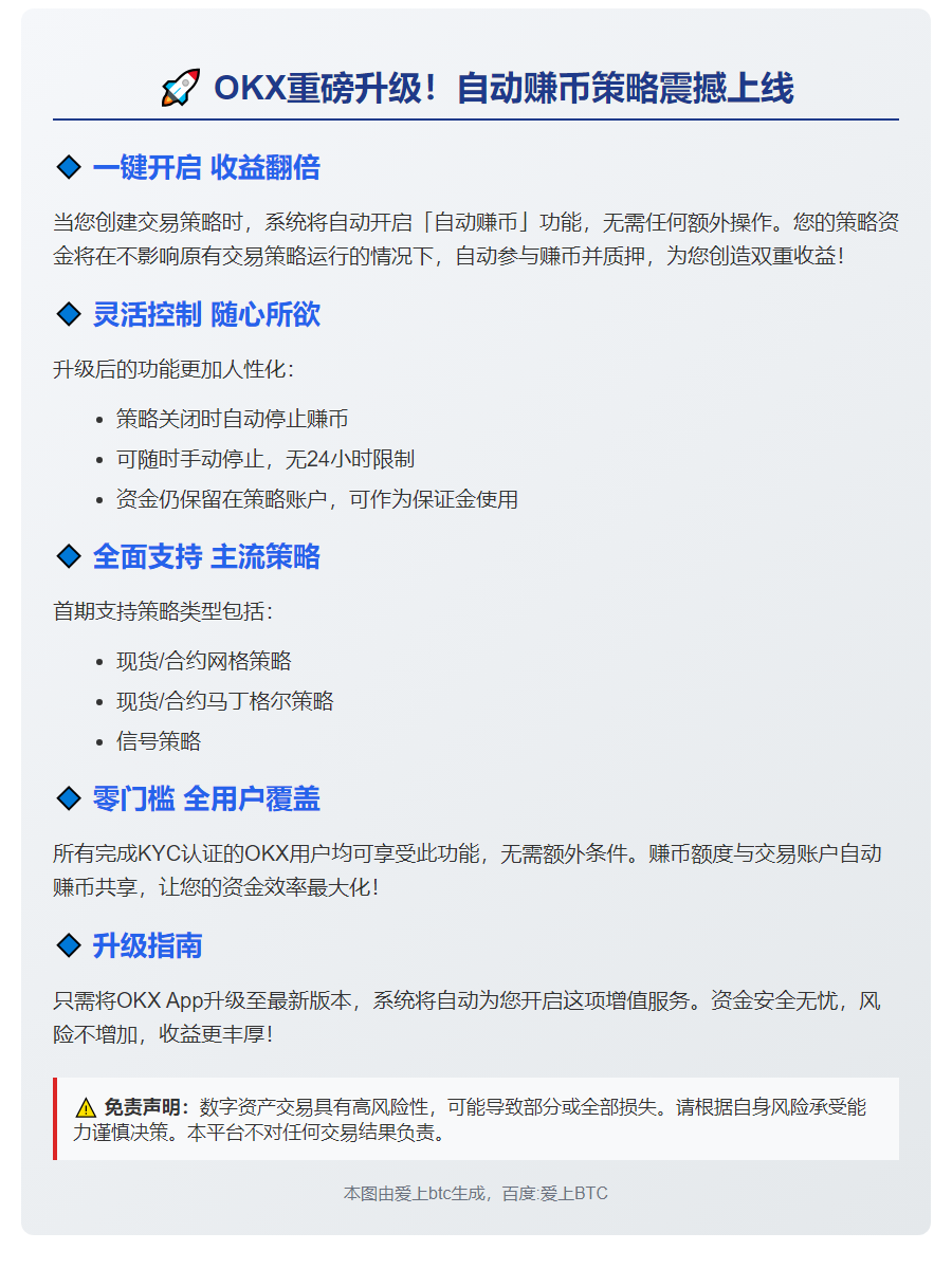 OKX上线自动赚币策略
