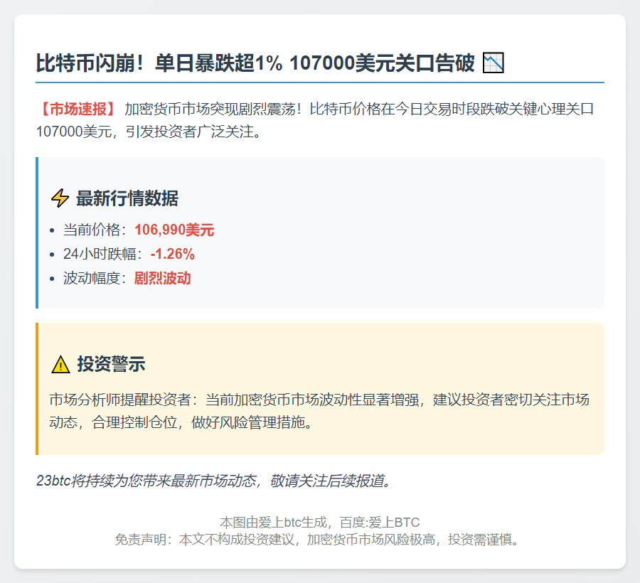 BTC跌破10.7万