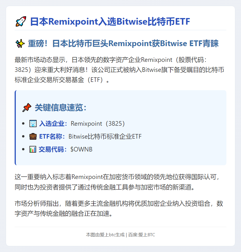 日本Remixpoint入选Bitwise比特币ETF