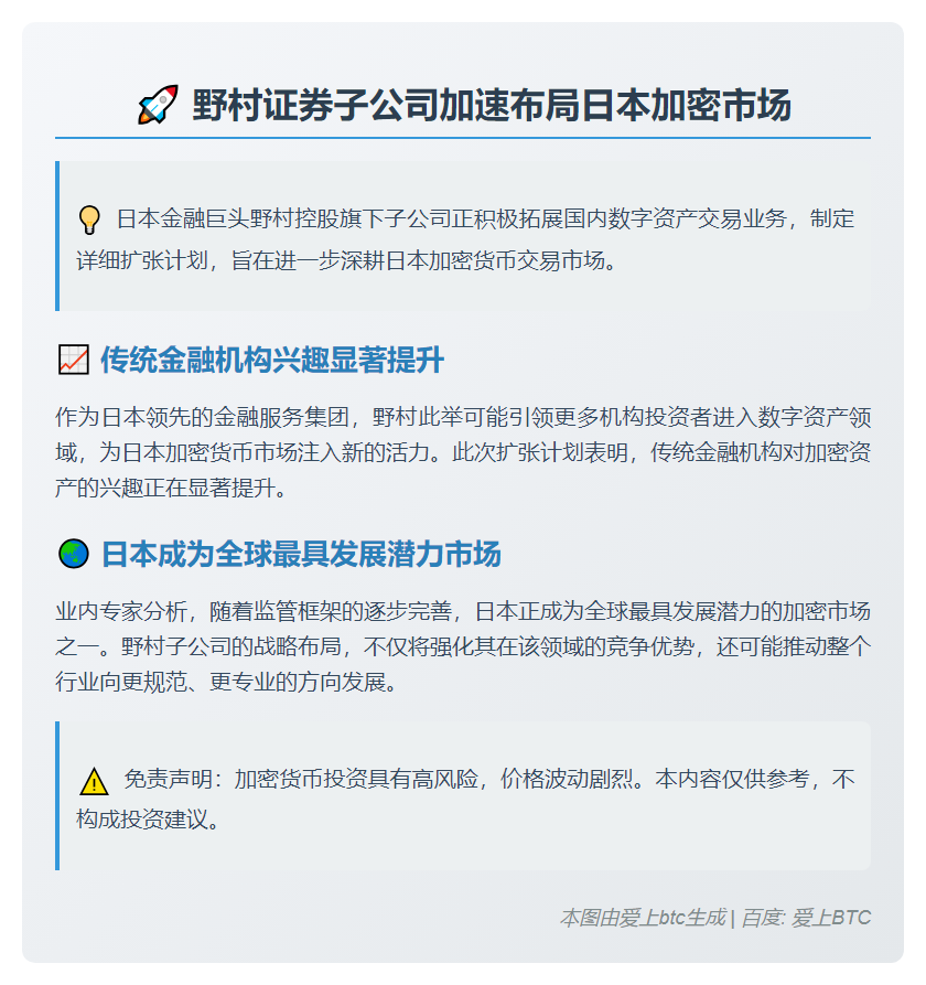 野村子公司拟扩大日本加密货币交易