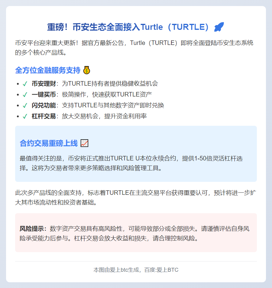 币安上线TURTLE支持理财杠杆合约