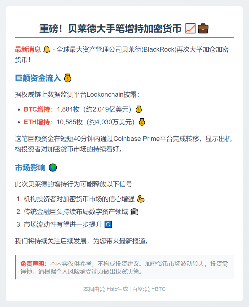 贝莱德接收Coinbase Prime大量BTC和ETH