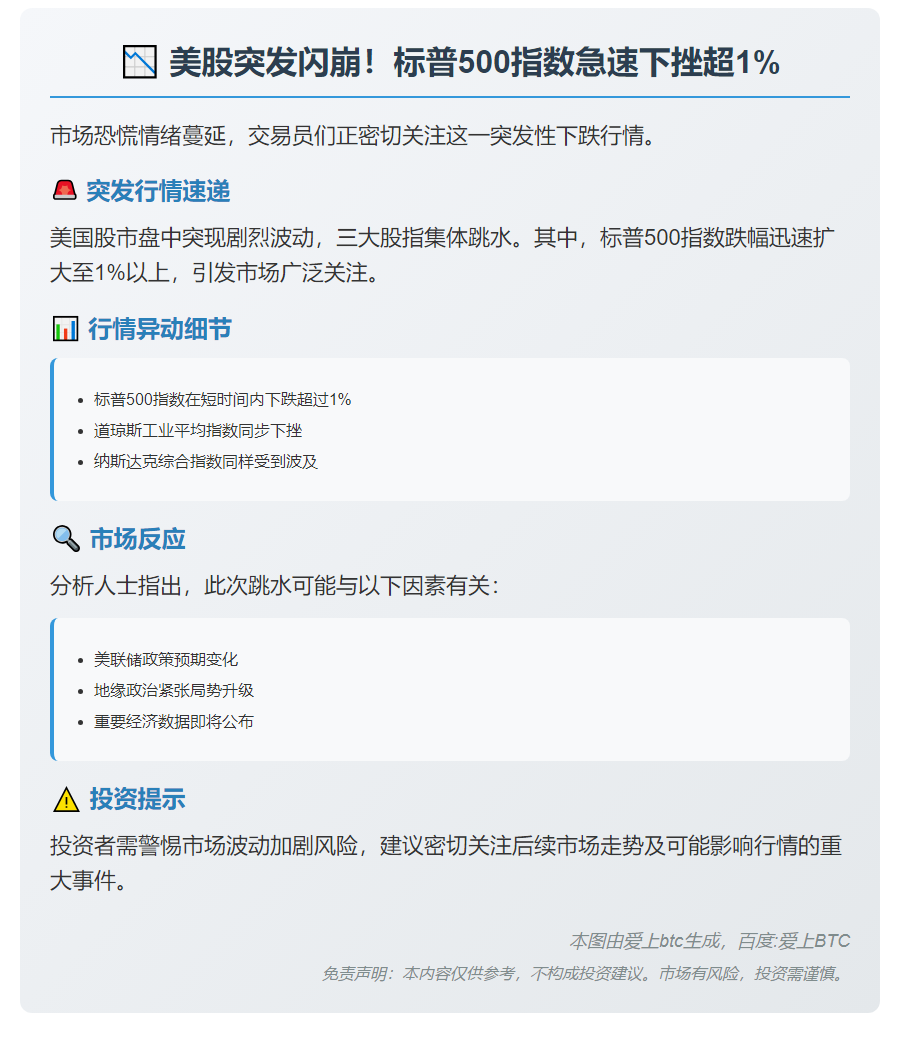 美股跳水 标普500跌逾1%