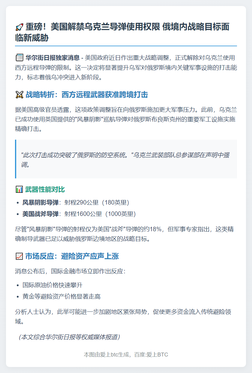 美放宽乌导弹限制 增强对俄打击力
