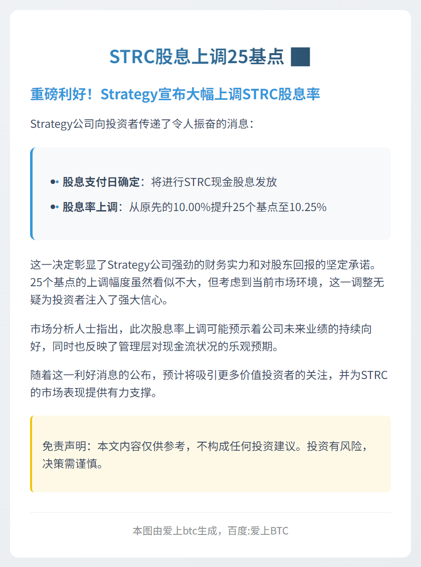 STRC股息上调25基点