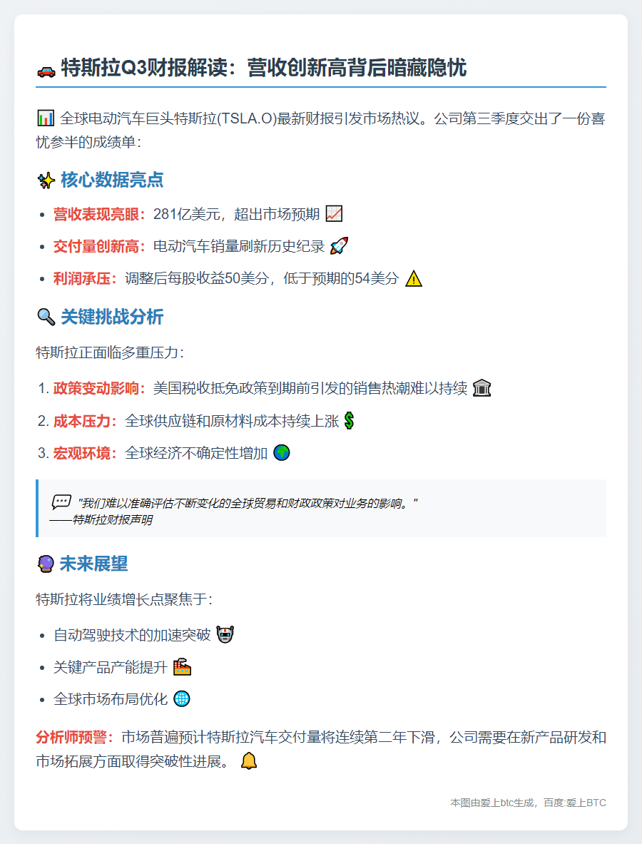 特斯拉Q3营收超预期利润承压