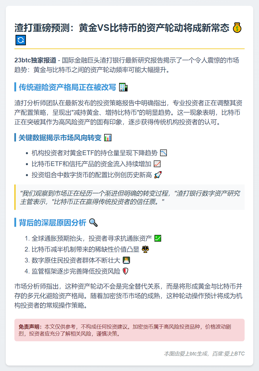 渣打：黄金换比特币或更频繁