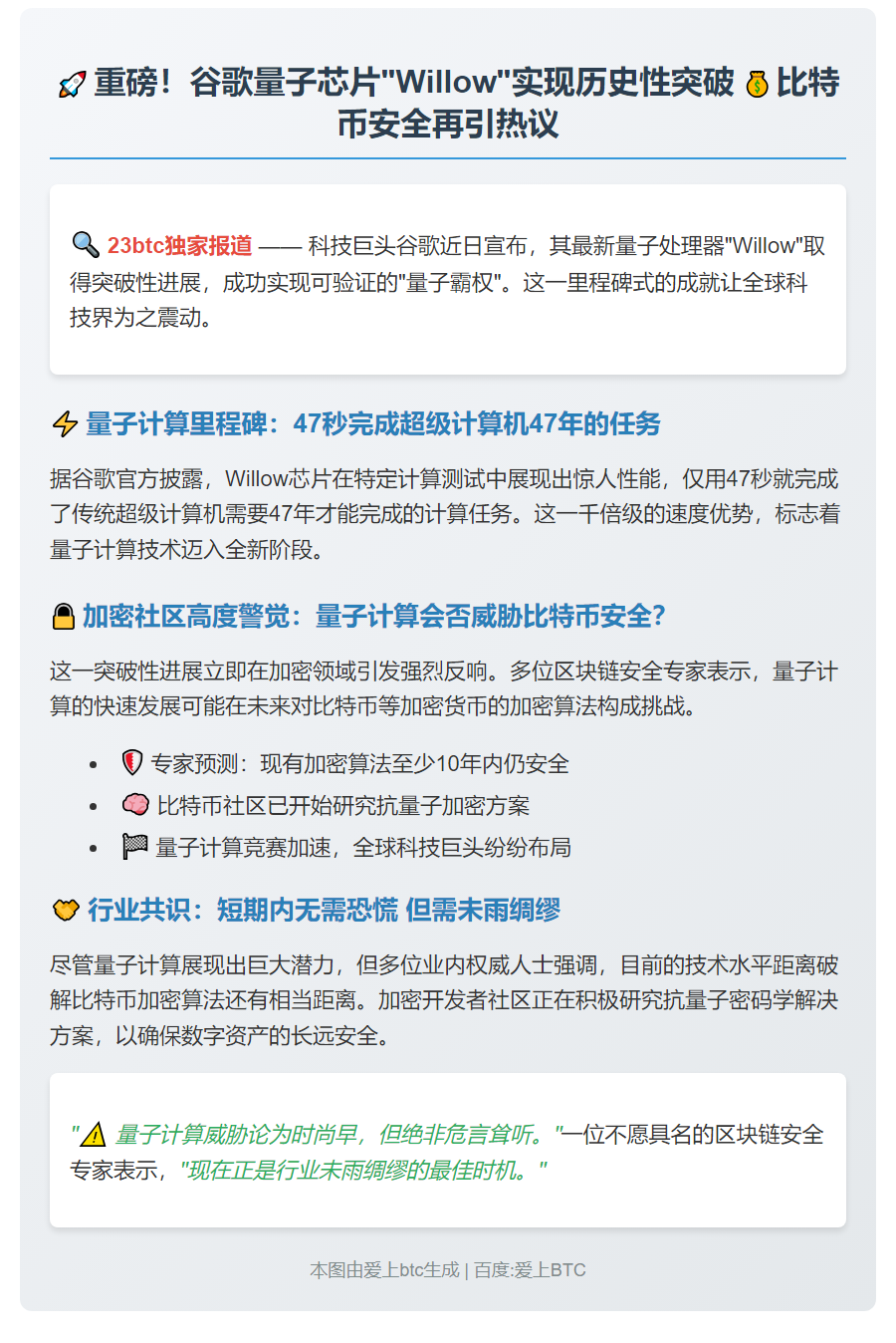 谷歌量子芯片突破，比特币安全引热议