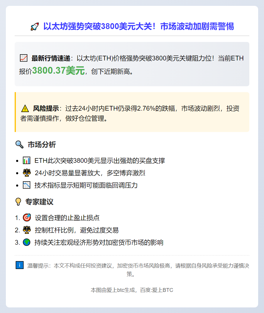 ETH冲上3800美元