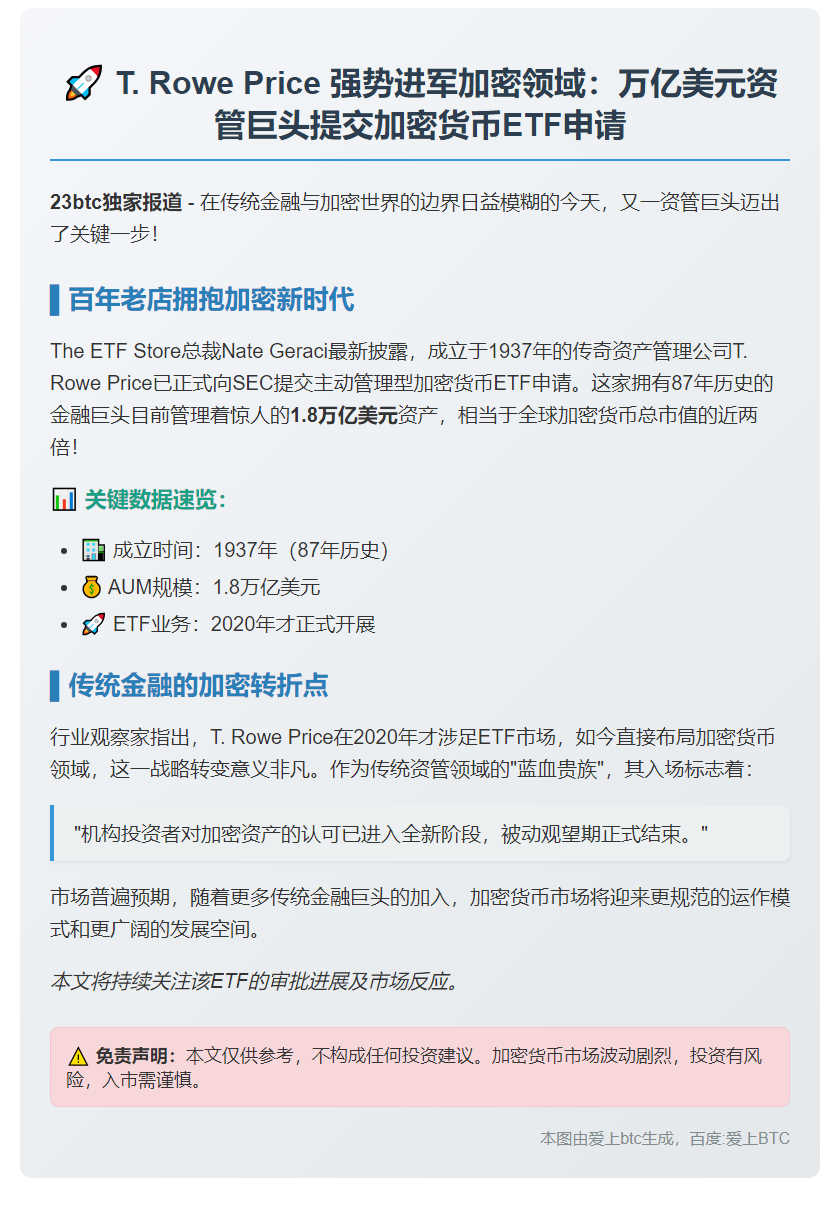 T. Rowe Price申请加密货币ETF