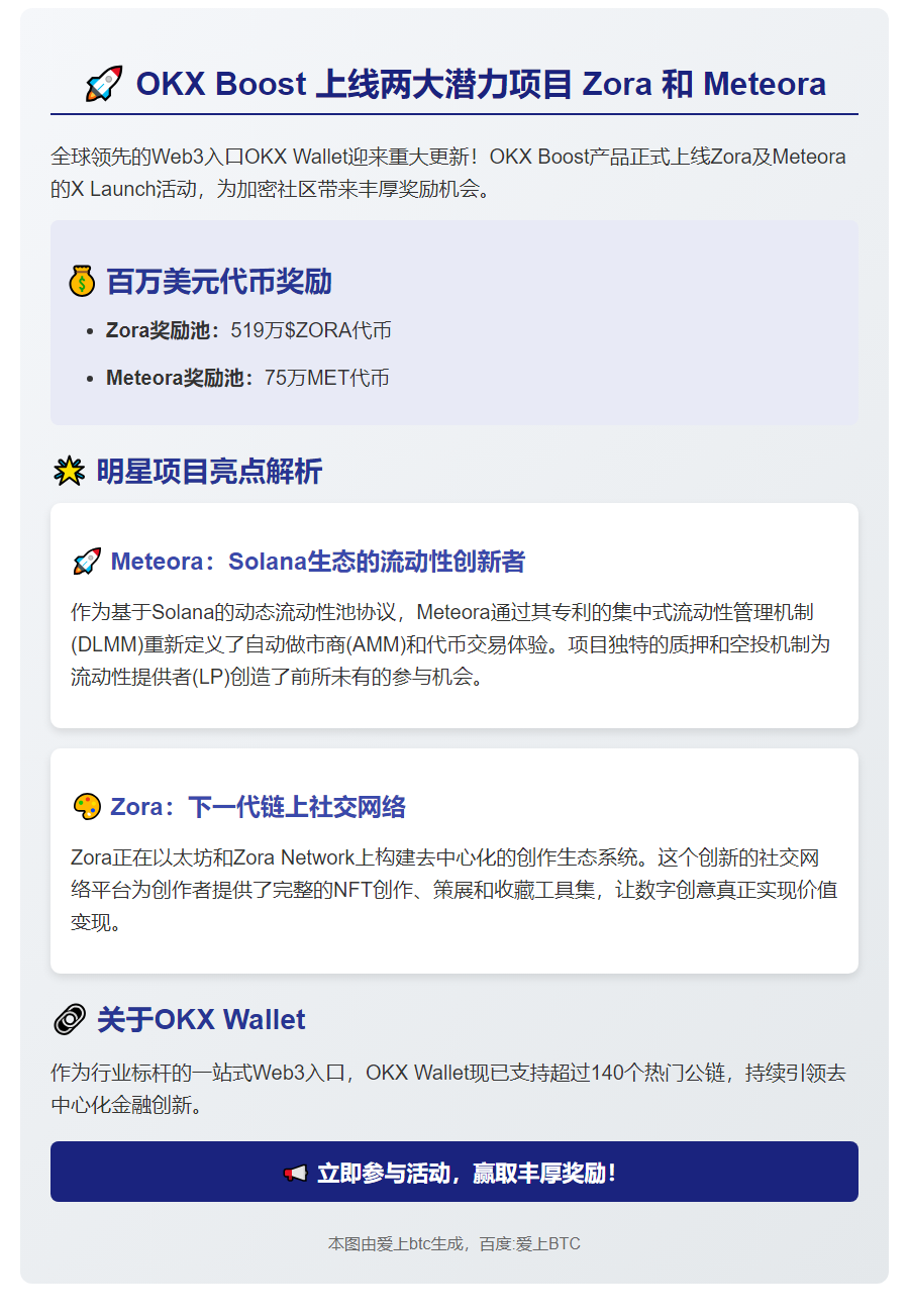 OKX Boost上线Zora和Meteora