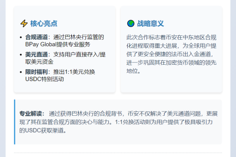 币安在巴林推出美元存取款