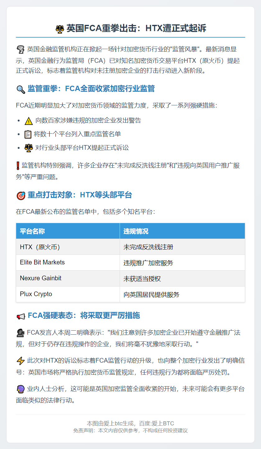 英监管局起诉HTX涉加密货币违规