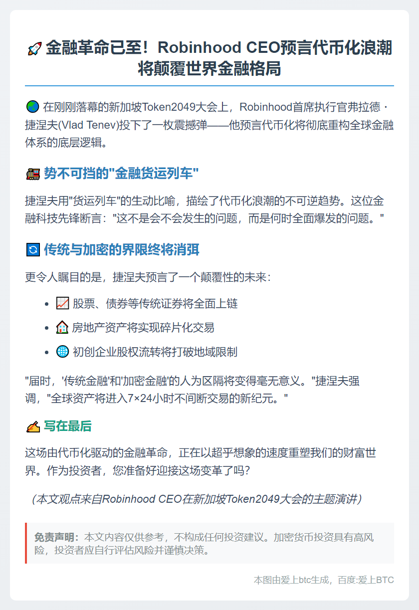 代币化将重塑金融体系