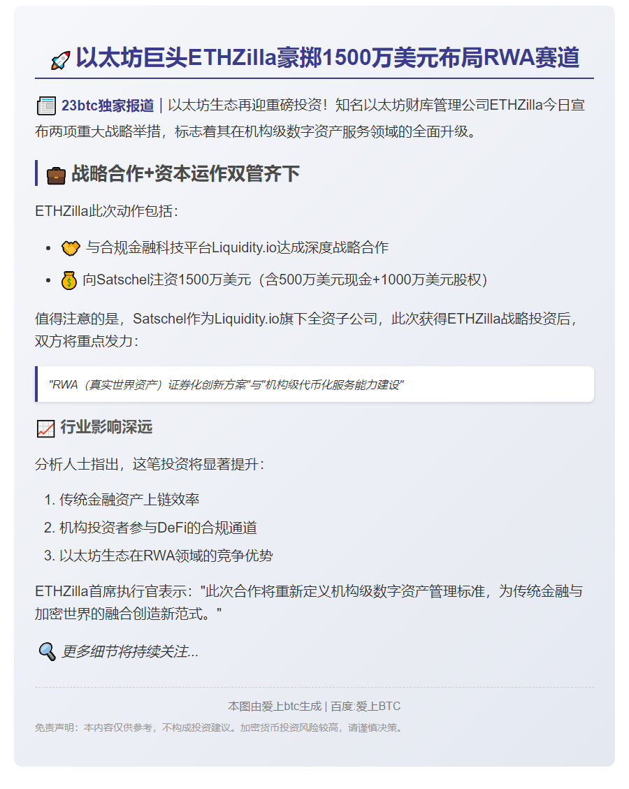 以太坊财库投资Satschel 1500万美元