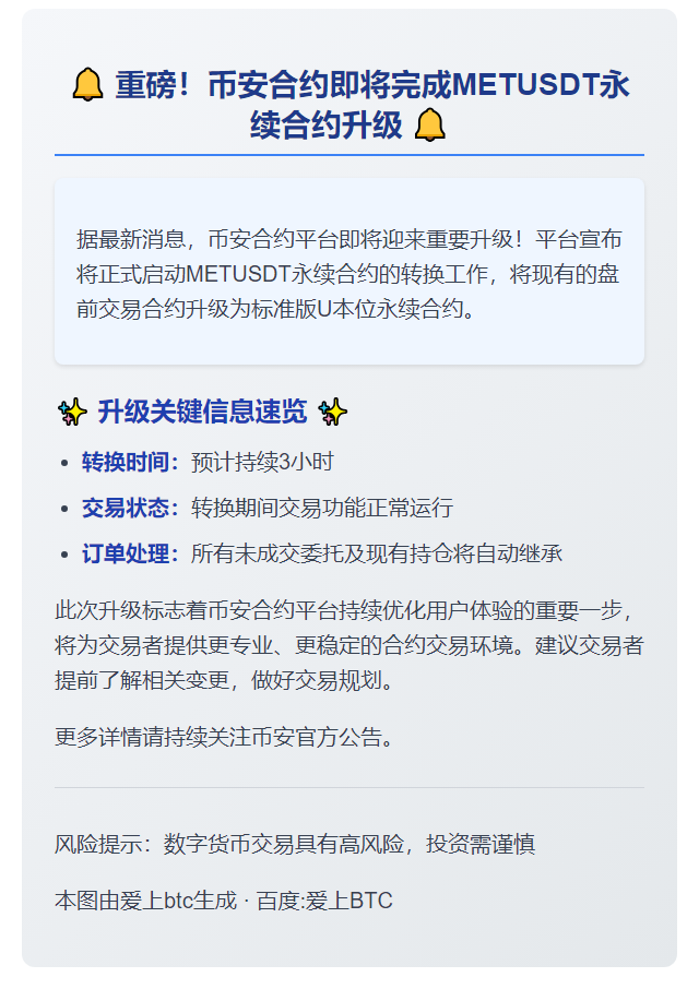 币安将METUSDT永续合约转为标准U本位