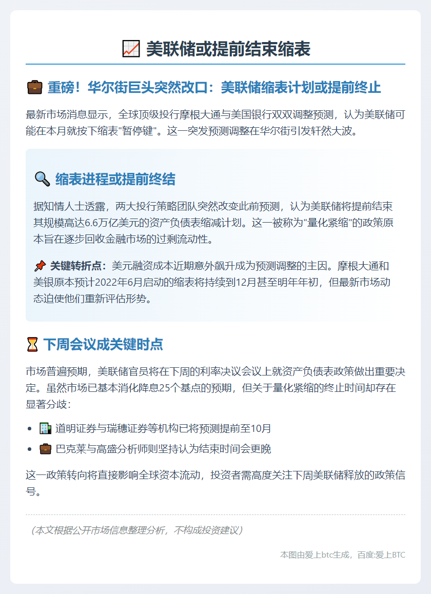 美联储或提前结束缩表