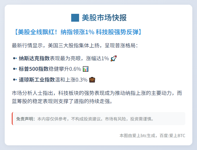 美股走高 纳指涨1%