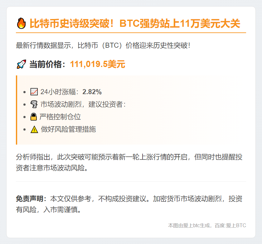 BTC破11.1万美元