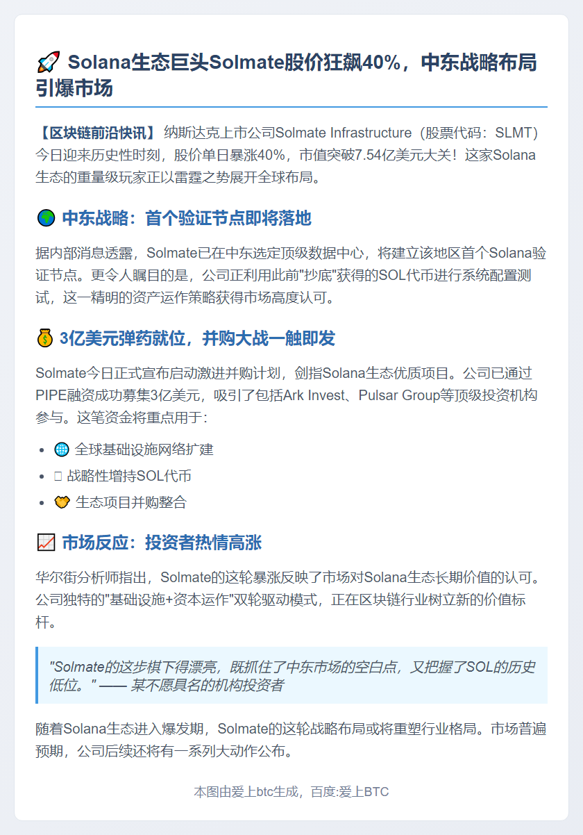 Solana股价暴涨40% 拟建中东节点