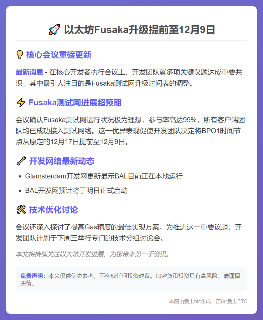 以太坊Fusaka升级提前至12月9日
