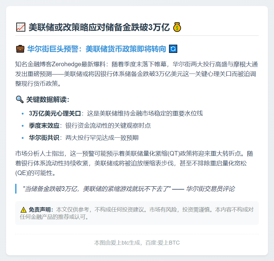 美联储或改策略应对储备金跌破3万亿