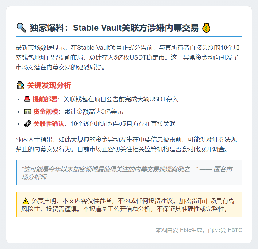 10钱包提前存入5亿USDT关联Stable Vault