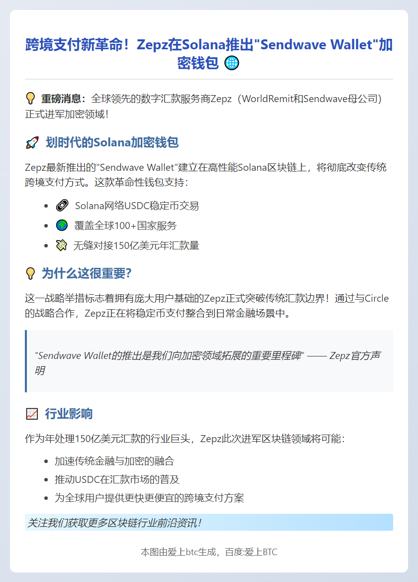 Zepz推出Solana加密钱包Sendwave