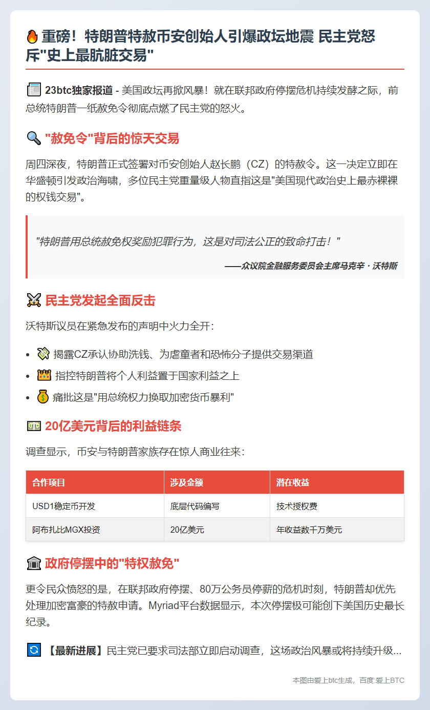 美议员批特朗普特赦币安创始人