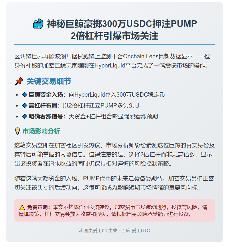 鲸鱼300万USDC押注PUMP 2倍做多
