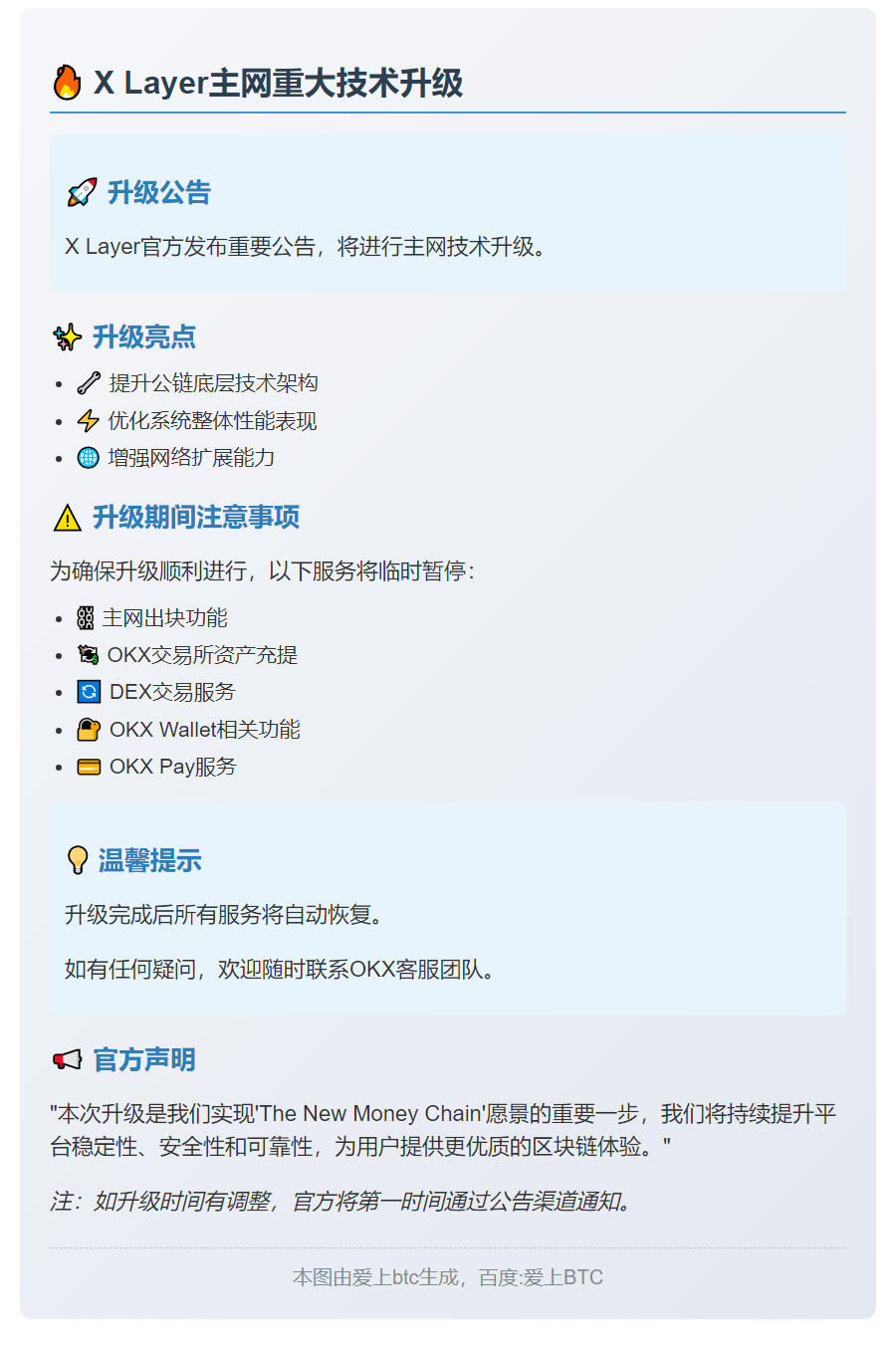 X Layer主网10月27日升级