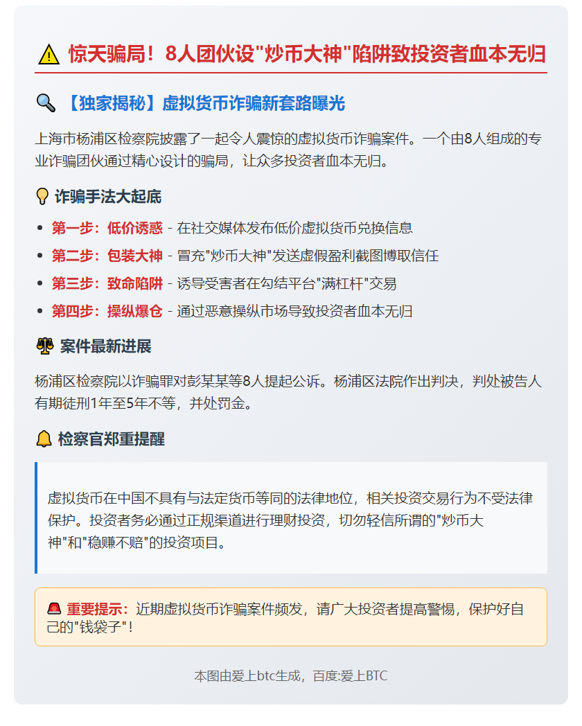 沪检披露虚拟币诈骗案：8人诱导爆仓获刑