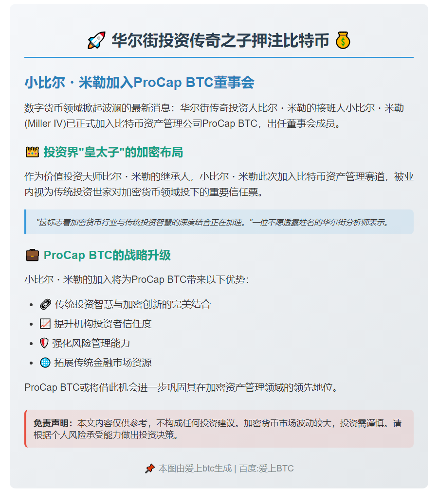 比尔・米勒之子加入ProCap BTC董事会