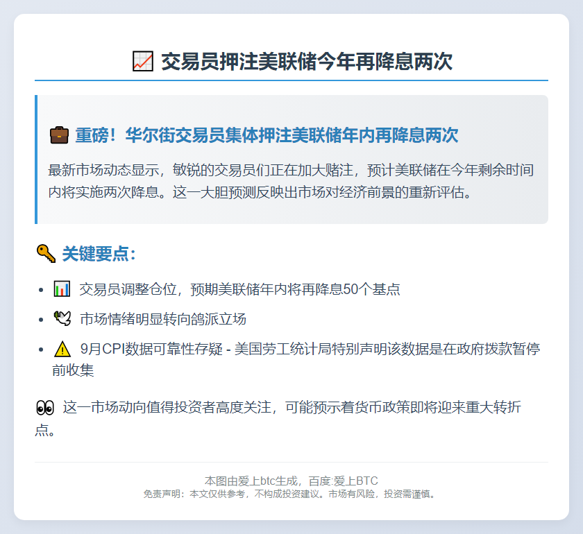 交易员押注美联储今年再降息两次