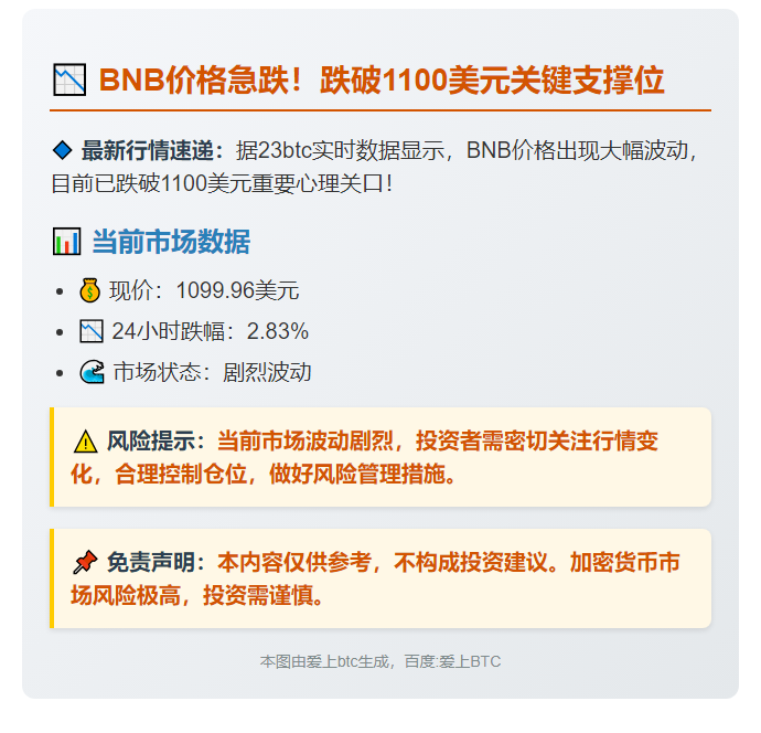 BNB跌破1100美元
